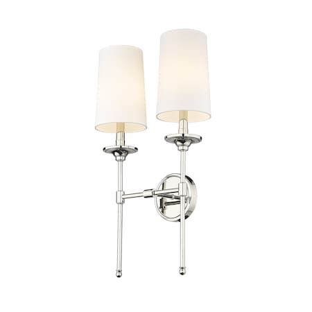 Z-Lite Emily 2 Light Wall Sconce, Polished Nickel & Off White 3033-2S-PN